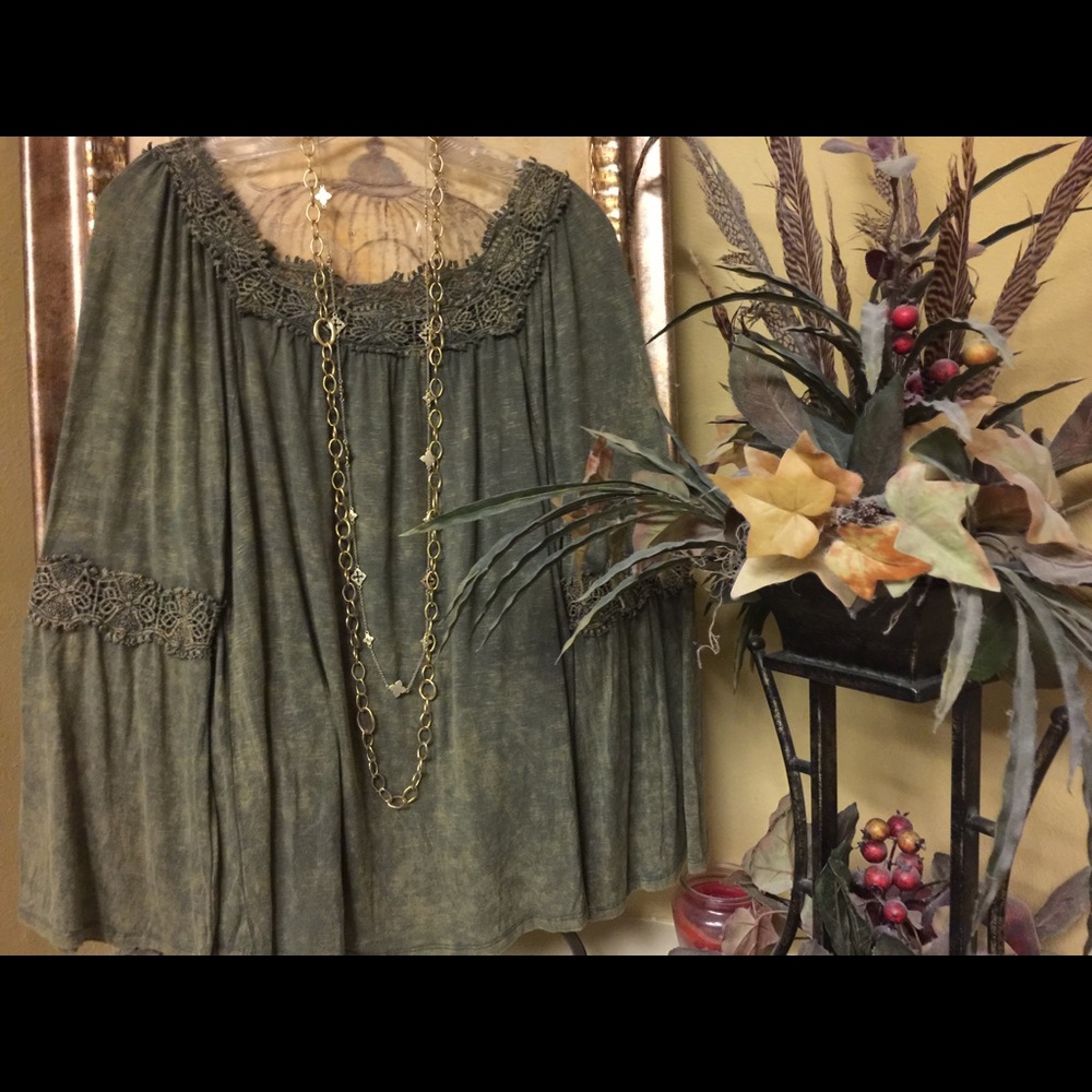 Olive Crochet Trim Neck Top